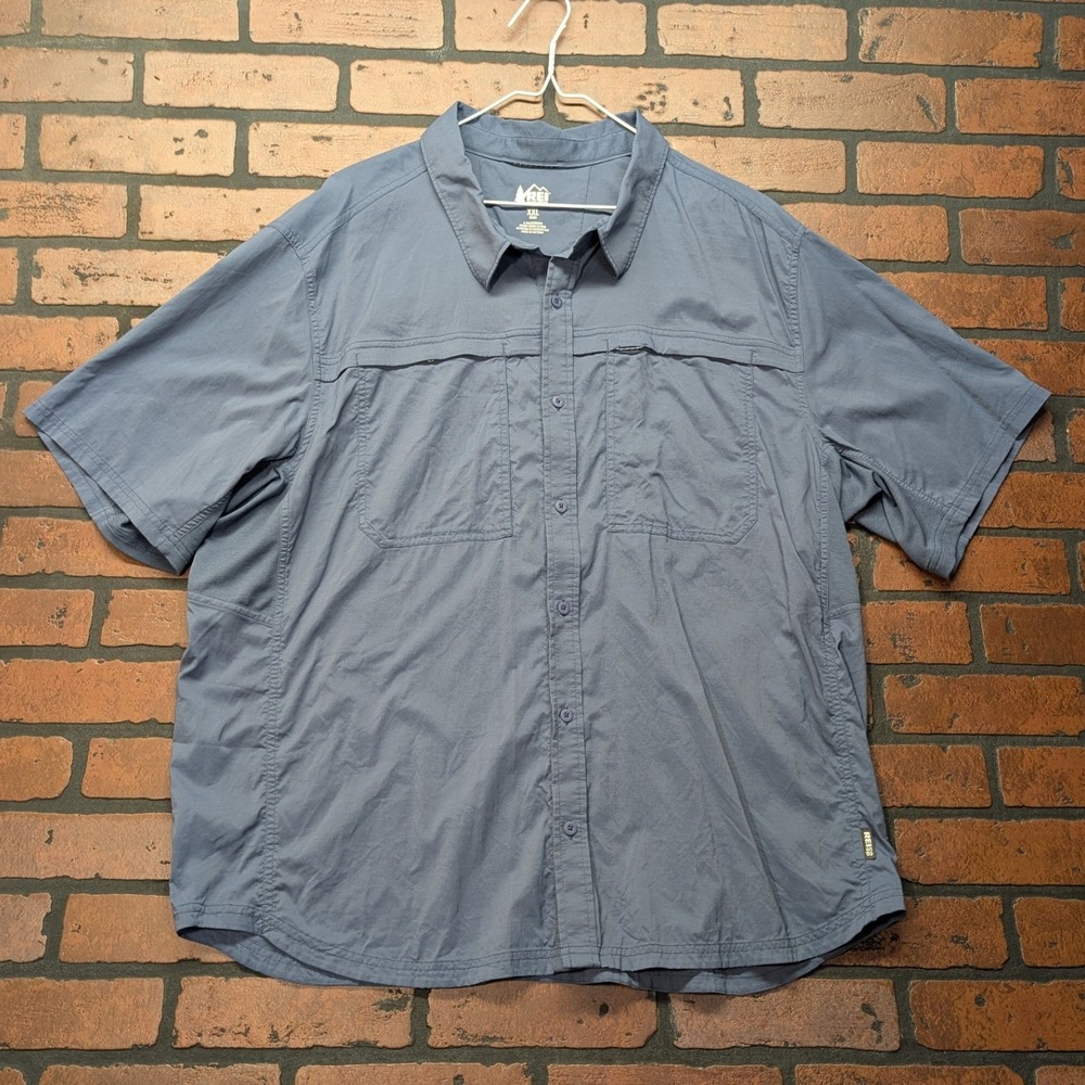 REI Men's XXL Vented Performance Button‎ Up Hiking Travel Shirt Dusty Blue